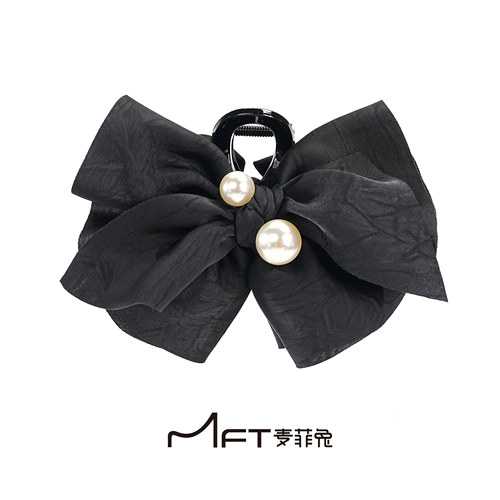 兰壹壹赫本珠抓夹法式小香风黑色蓬松蝴蝶结盘发鲨鱼夹显发量发饰