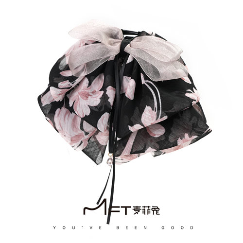 兰壹壹桃花记马尾夹新款雪纺法式浪漫氛围飘带懒人抓夹气质发饰