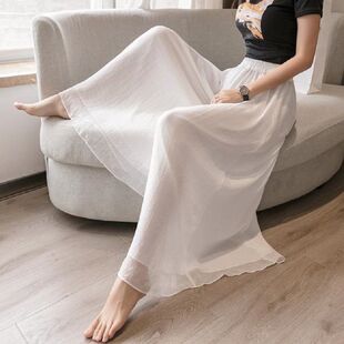 女高腰垂感仙气飘逸舞蹈裤 双层雪纺阔腿裤 裙宽松瑜伽裤 超大摆