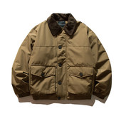 日系复古灯芯绒翻领棉服男冬季 夹棉工装 加厚保暖防寒青年简约外套