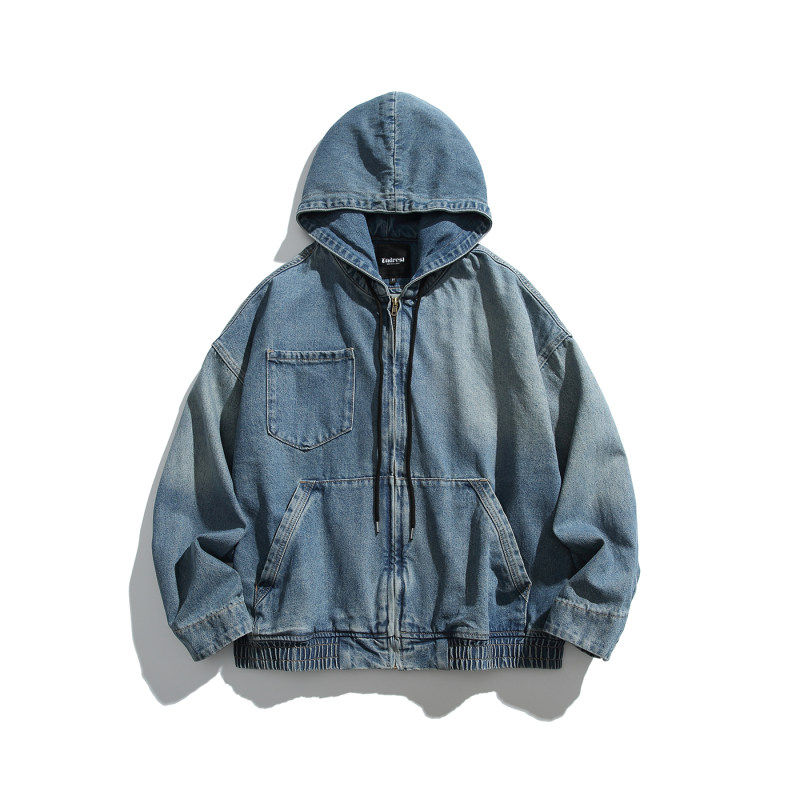 美式复古做旧连帽牛仔外套男情侣休闲个性百搭青少年带帽春款夹克