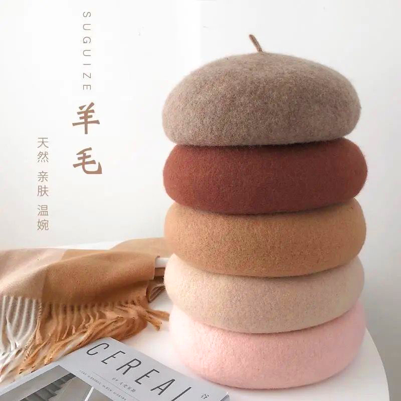 日系秋冬季韩版百搭羊毛贝雷帽子女复古毛呢画家帽英伦文艺蓓蕾帽