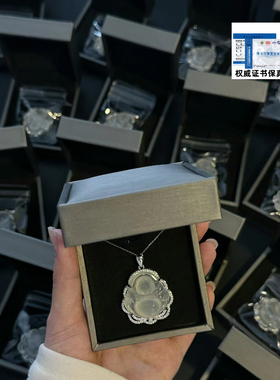S925纯银小红书冰种玉髓佛公吊坠项链女弥勒佛笑佛颈链大肚坐佛毛