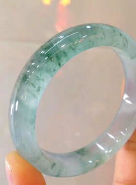 天然缅甸翡翠飘花手镯正品天山翠女水润玻璃种贵妃手镯高冰种玉镯