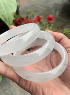 水墨丹青玉手镯冰灰色女士玉石镯子阿富汗汉白玉女款古风手镯