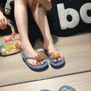 5cm增高牛仔蓝厚底人字拖高跟鞋