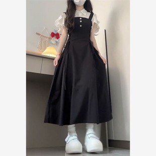 甜美风超仙背带女叠穿白色打底上衣两件 学院风礼服连衣裙BGMG夏季
