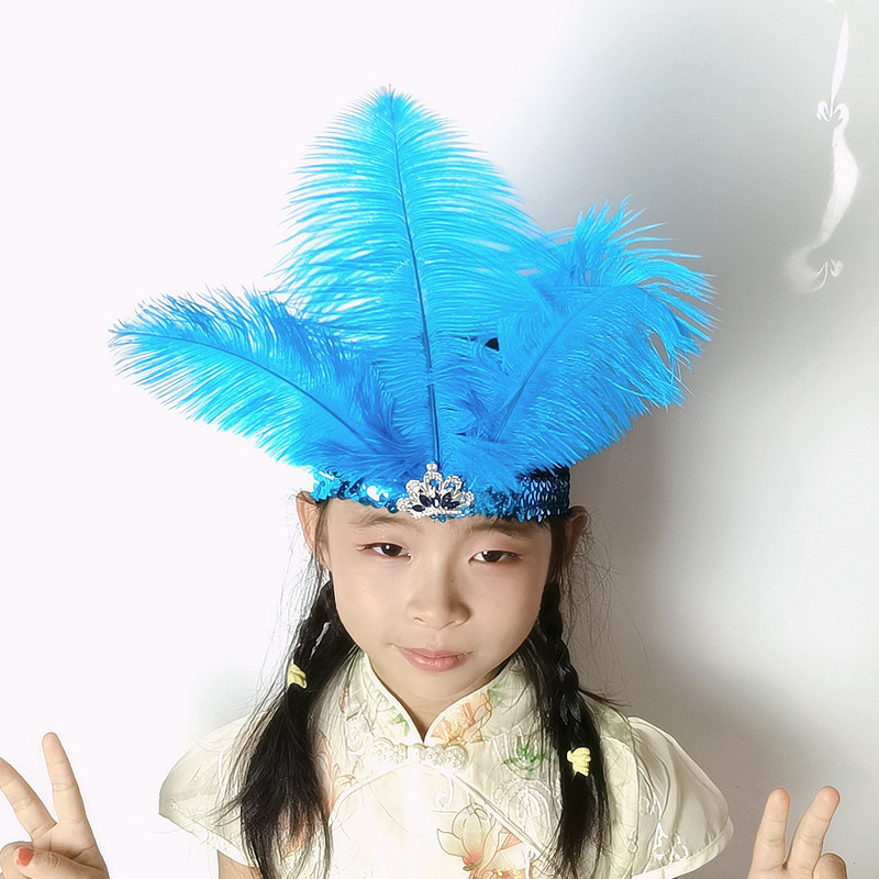 印第安头带非洲鼓民族成人镶钻鸵鸟孔雀羽毛头饰舞台儿童表演道具