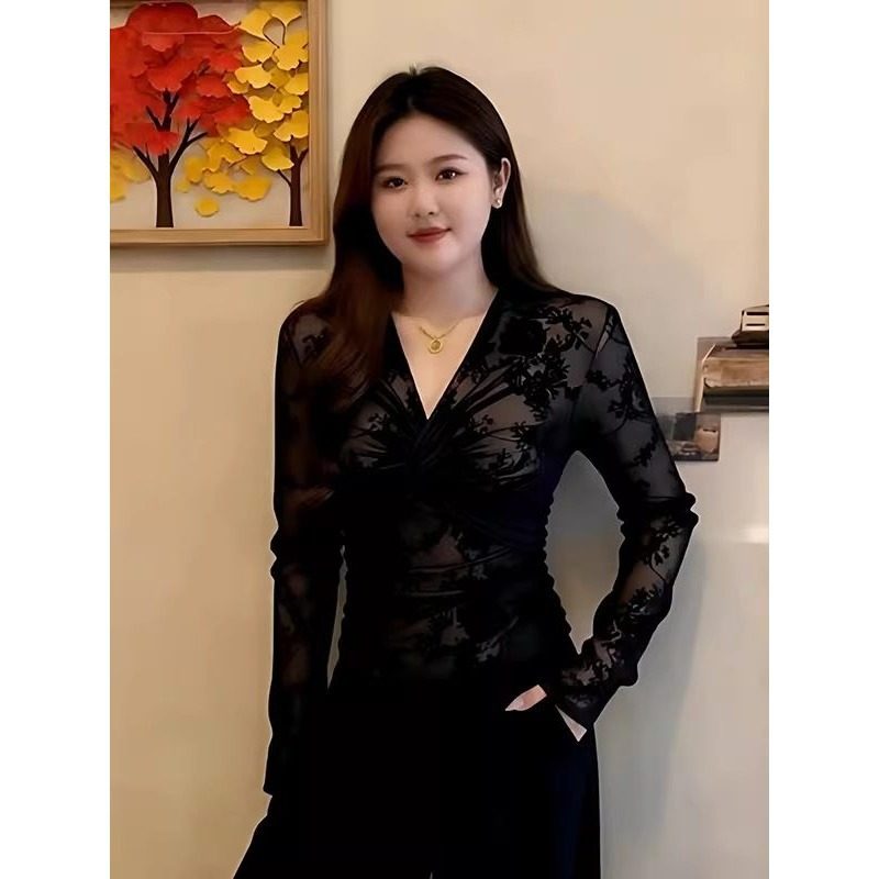 大码纯欲风v领黑色长袖t恤女2026新款胖mm修身巨显瘦百搭内搭上衣,女装/女士精品,大码内搭,淘宝优惠券,粉丝福利购,淘宝优惠卷