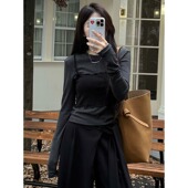 大码 显瘦气质独特巨好看上衣潮 新款 胖mm假两件长袖 t恤女2025秋季