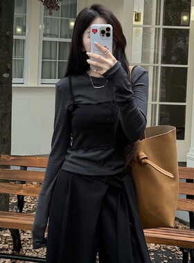 大码胖mm假两件长袖t恤女2026秋季新款显瘦气质独特巨好看上衣潮
