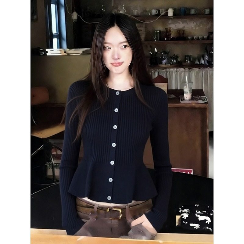 大码胖mm时尚气质针织衫女秋冬季荷叶边毛衣开衫收腰修身内搭上衣,女装/女士精品,大码内搭,淘宝优惠券,粉丝福利购,淘宝优惠卷