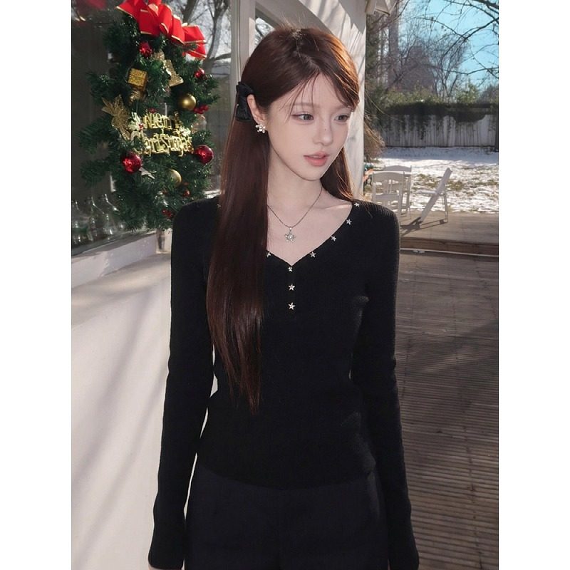 大码辣妹风长袖t恤女星星装饰修身显瘦小众不撞款打底衫内搭上衣,女装/女士精品,大码内搭,淘宝优惠券,粉丝福利购,淘宝优惠卷