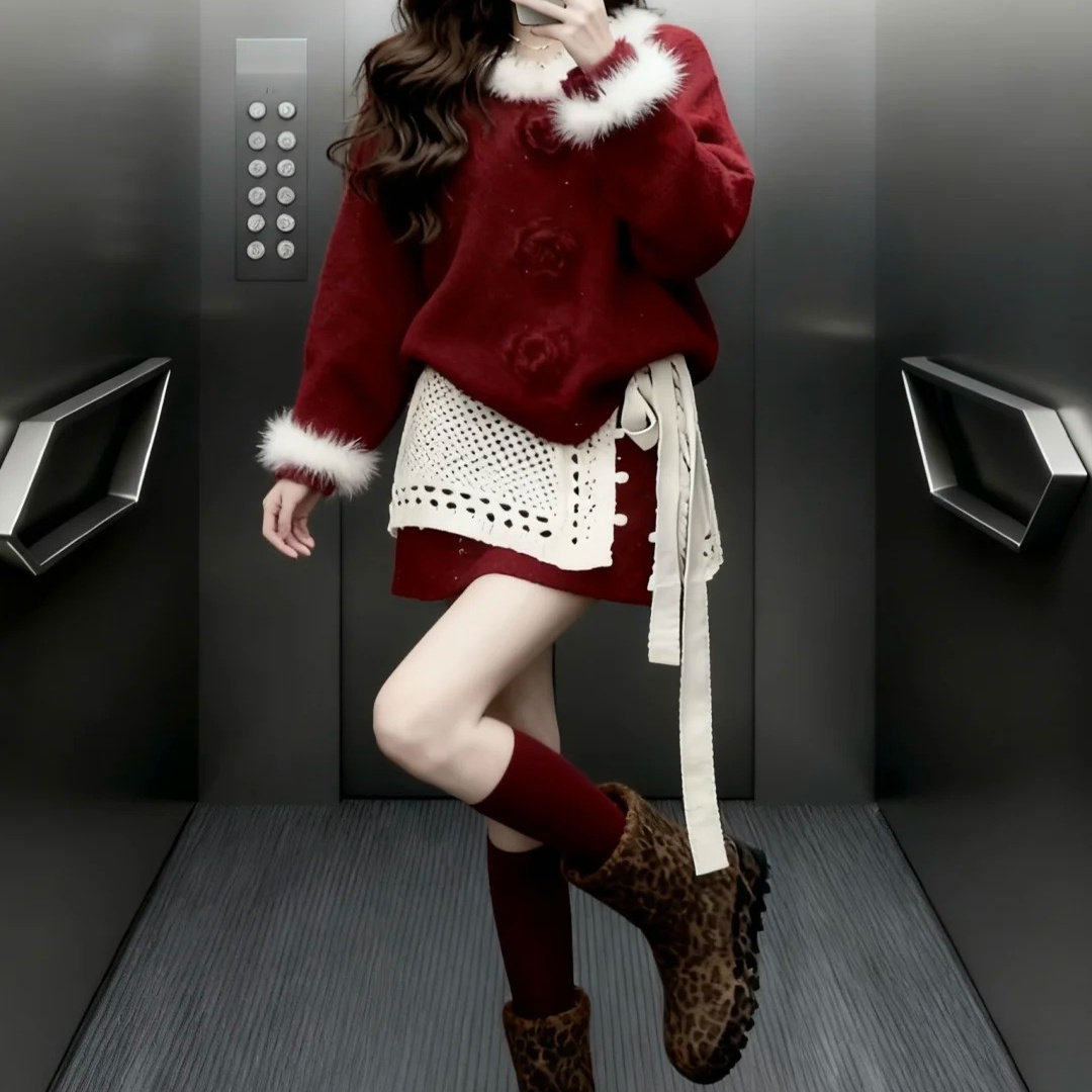 大码胖mm高级感叠穿外搭屁帘女秋冬新款韩系镂空针织时尚半身短裙,女装/女士精品,大码半身裙,淘宝优惠券,粉丝福利购,淘宝优惠卷