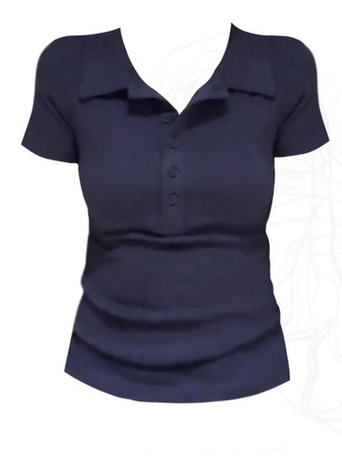 POLO领纽扣短袖正肩女T恤女