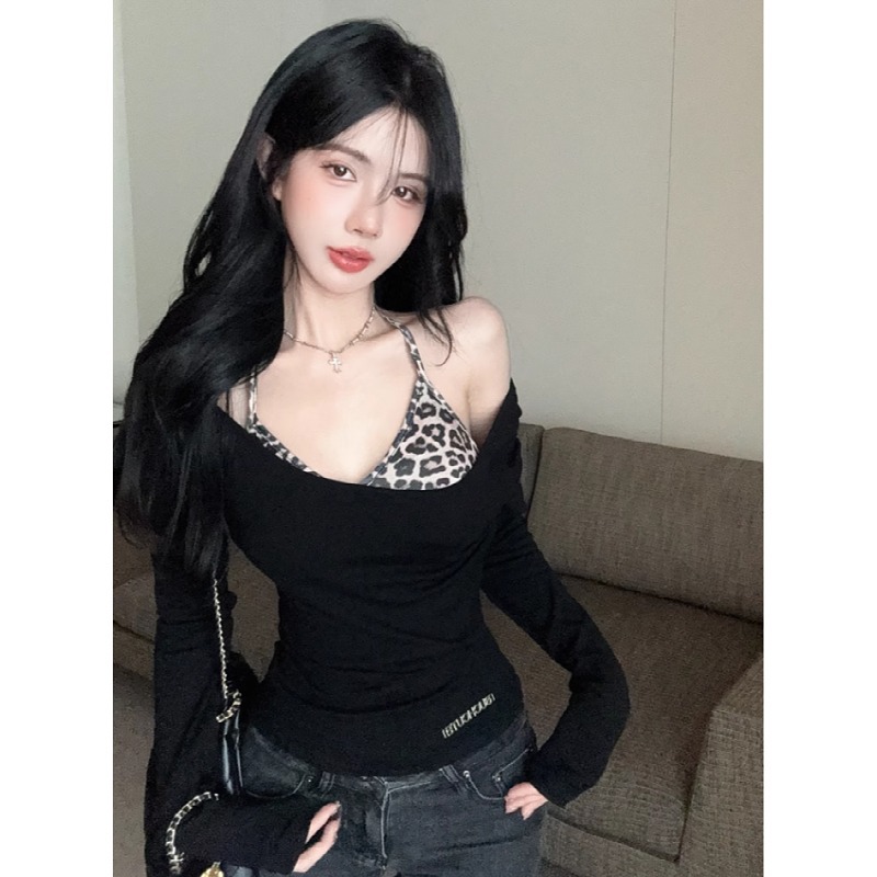 秋季辣妹一字肩挂脖上衣女