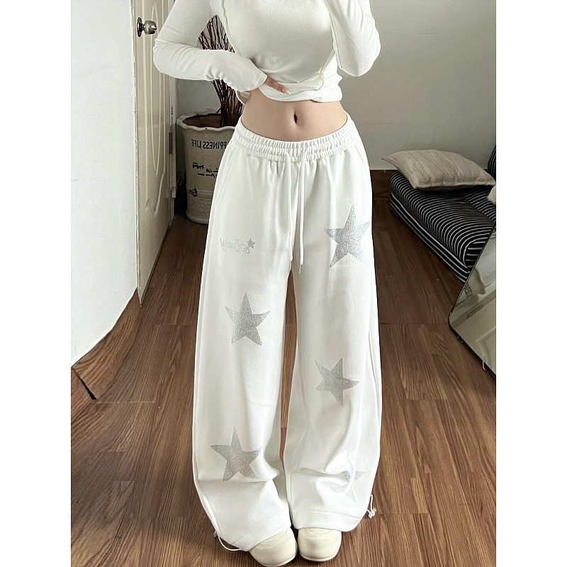 大码胖mm美式复古休闲裤女秋冬星星烫钻运动时尚百搭宽松阔腿长裤,女装/女士精品,大码裤装,淘宝优惠券,粉丝福利购,淘宝优惠卷