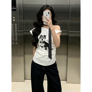 美式 显瘦修身 辣妹风卡通动物印花短袖 时尚 上衣 T恤女胖MM夏季 大码