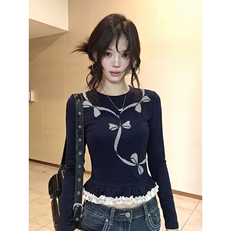 大码胖mm韩系芭蕾风长袖t恤女秋冬蝴蝶结刺绣木耳边内搭打底上衣,女装/女士精品,大码内搭,淘宝优惠券,粉丝福利购,淘宝优惠卷