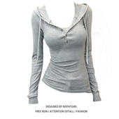 胖妹妹韩系辣妹风简约连帽上衣女秋季 新款 修身 大码 显瘦T恤打底衫