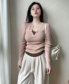 修身 大码 假两件T恤上衣 针织衫 女早秋新款 胖mm纯欲风辣妹薄款 长袖