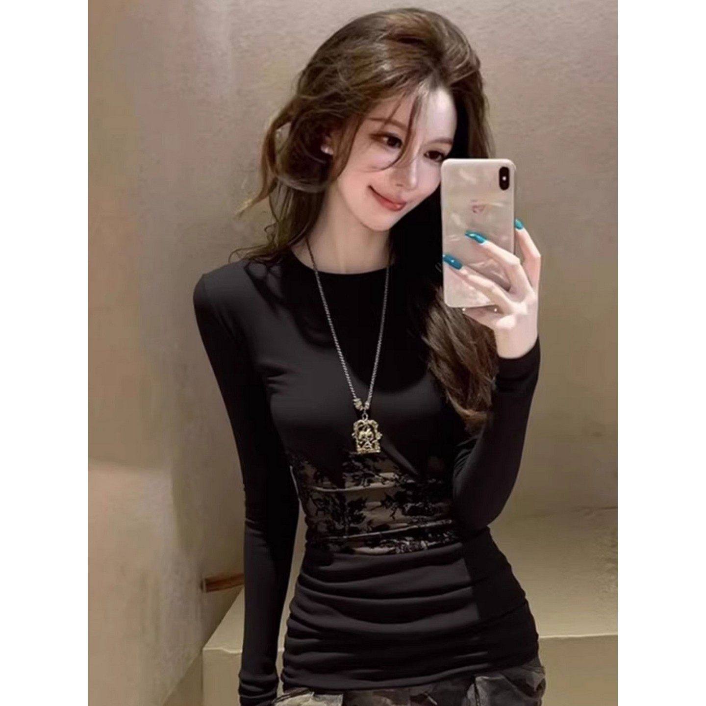 大码胖妹妹性感辣妹不规则蕾丝拼接针织衫女秋冬修身镂空打底上衣,女装/女士精品,大码内搭,淘宝优惠券,粉丝福利购,淘宝优惠卷