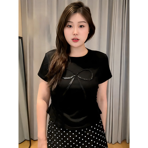 圆领短袖T恤女夏季蝴蝶结