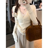 针织衫 大码 女上衣ins 显瘦打底衫 V领长袖 胖mm秋冬今年流行爆款 修身