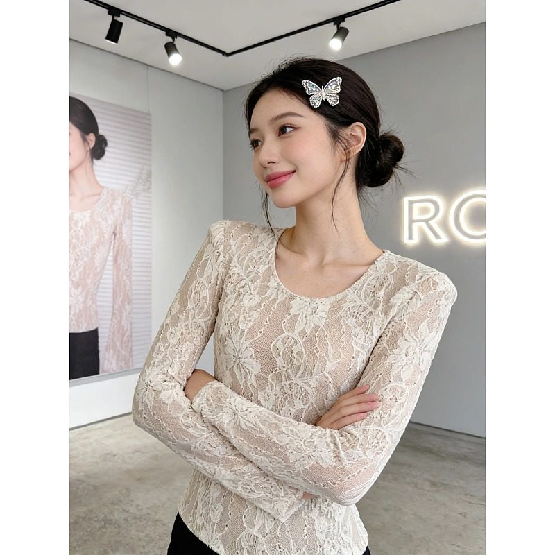 大码胖mm蕾丝浮雕性感圆领长袖T恤女秋冬辣妹收腰显瘦打底衫上衣,女装/女士精品,大码内搭,淘宝优惠券,粉丝福利购,淘宝优惠卷