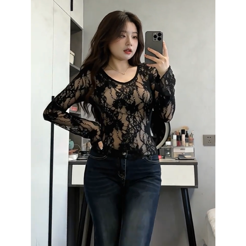 大码胖MM性感辣妹蕾丝时尚V领长袖T恤女秋冬新款显瘦修身气质上衣,女装/女士精品,大码内搭,淘宝优惠券,粉丝福利购,淘宝优惠卷