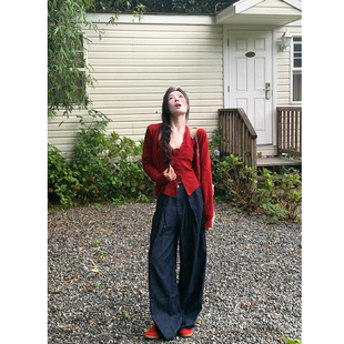 大码 两件套 胖mm甜辣风叠穿上衣女入秋穿搭一整套挂脖针织背心开衫