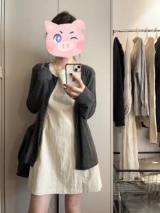 胖mm无袖 小个子收腰短裙长袖 大码 背心连衣裙女夏季 潮 开衫 两件套装