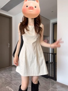 韓版 連衣裙2025夏季 大碼 新款 顯瘦純色背心裙女裝 胖mm明線無袖 修身