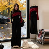 大码 胖mm加绒磨毛气质不对称上衣 t恤女秋冬季 法式 辣妹风拼色长袖