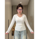 修身 大码 内搭打底衫 t恤女2026春秋季 显瘦上衣 胖mm辣妹v领正肩长袖