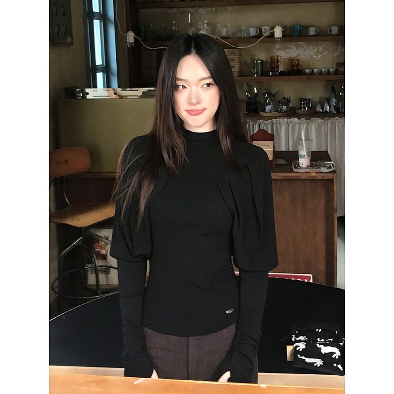 大码韩系半高领压褶长袖T恤女冬季百搭设计感收腰显瘦打底上衣ins,女装/女士精品,大码内搭,淘宝优惠券,粉丝福利购,淘宝优惠卷