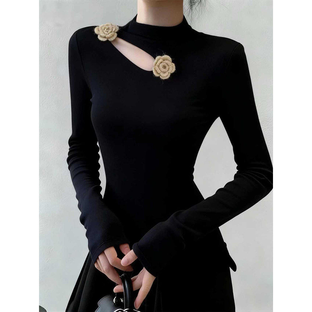 大码胖mm秋冬不规则立体花朵镂空T恤打底衫女甜辣妹修身正肩上衣,女装/女士精品,大码内搭,淘宝优惠券,粉丝福利购,淘宝优惠卷