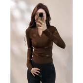 大码 秋冬韩系T恤上衣女装 胖mm高级设计感V领重工烫钻长袖 打底衫