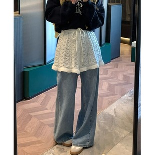 大码胖妹妹秋冬新款勾花镂空下摆屁帘打底裤女百搭内搭针织半身裙