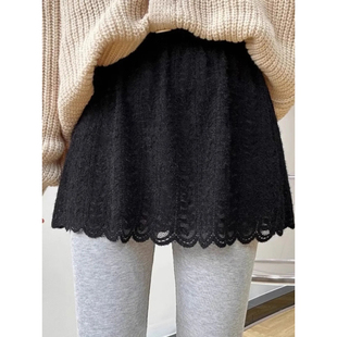 大码 秋冬内搭蕾丝裙半身裙女 胖MM卫衣打底神器下摆遮小屁帘打底裤