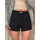 大码 子 女春夏高腰显瘦a字紧身弹力辣妹热裤 胖mm黑色百搭西装 短裤