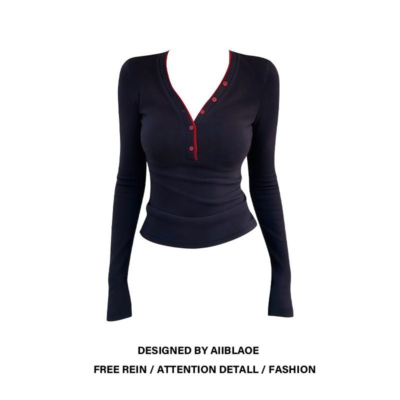 大码胖mm显瘦亨利扣V领设计感长袖T恤女秋冬修身绝美打底辣妹上衣,女装/女士精品,大码内搭,淘宝优惠券,粉丝福利购,淘宝优惠卷