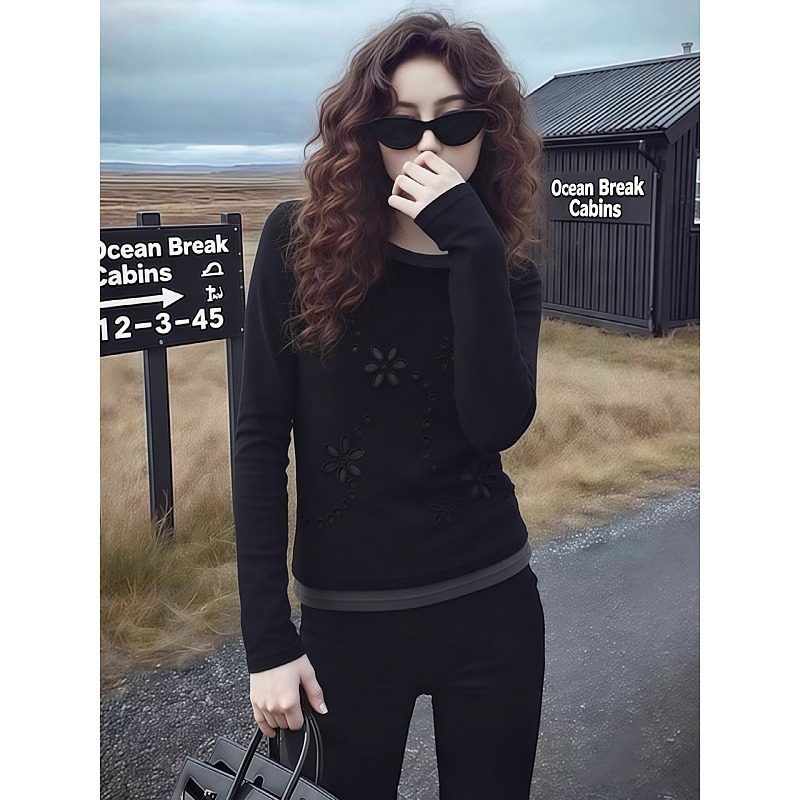 大码胖mm花朵镂空假两件长袖T恤秋冬韩系时尚气质内搭打底上衣女,女装/女士精品,大码内搭,淘宝优惠券,粉丝福利购,淘宝优惠卷