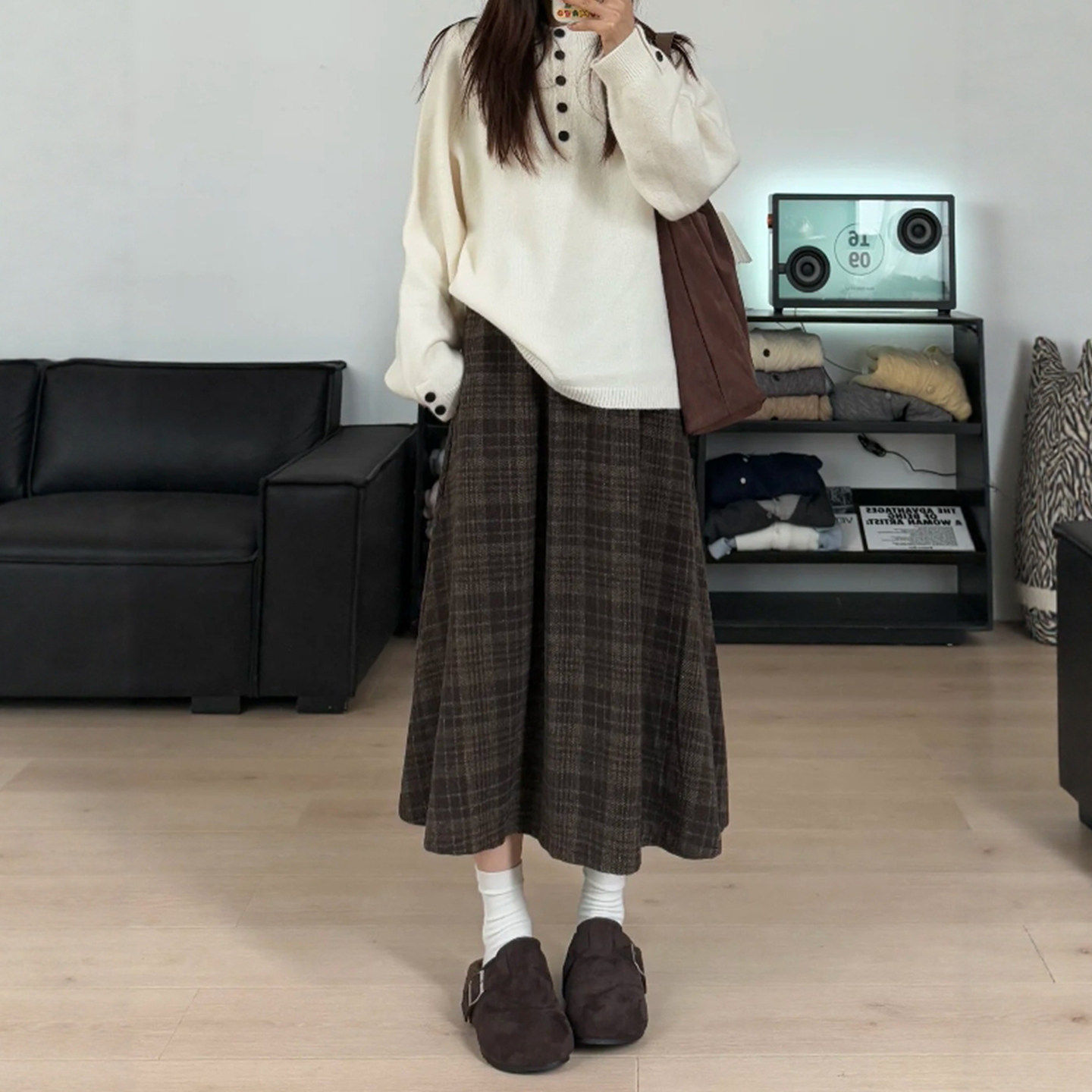 大码胖MM复古格子毛呢裙中长款遮胯显瘦梨型身材秋冬a字半身裙子,女装/女士精品,大码半身裙,淘宝优惠券,粉丝福利购,淘宝优惠卷