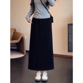 新款 大码 胖mm高腰垂感直筒遮胯半身裙女夏季 后开叉显瘦遮肚中长裙
