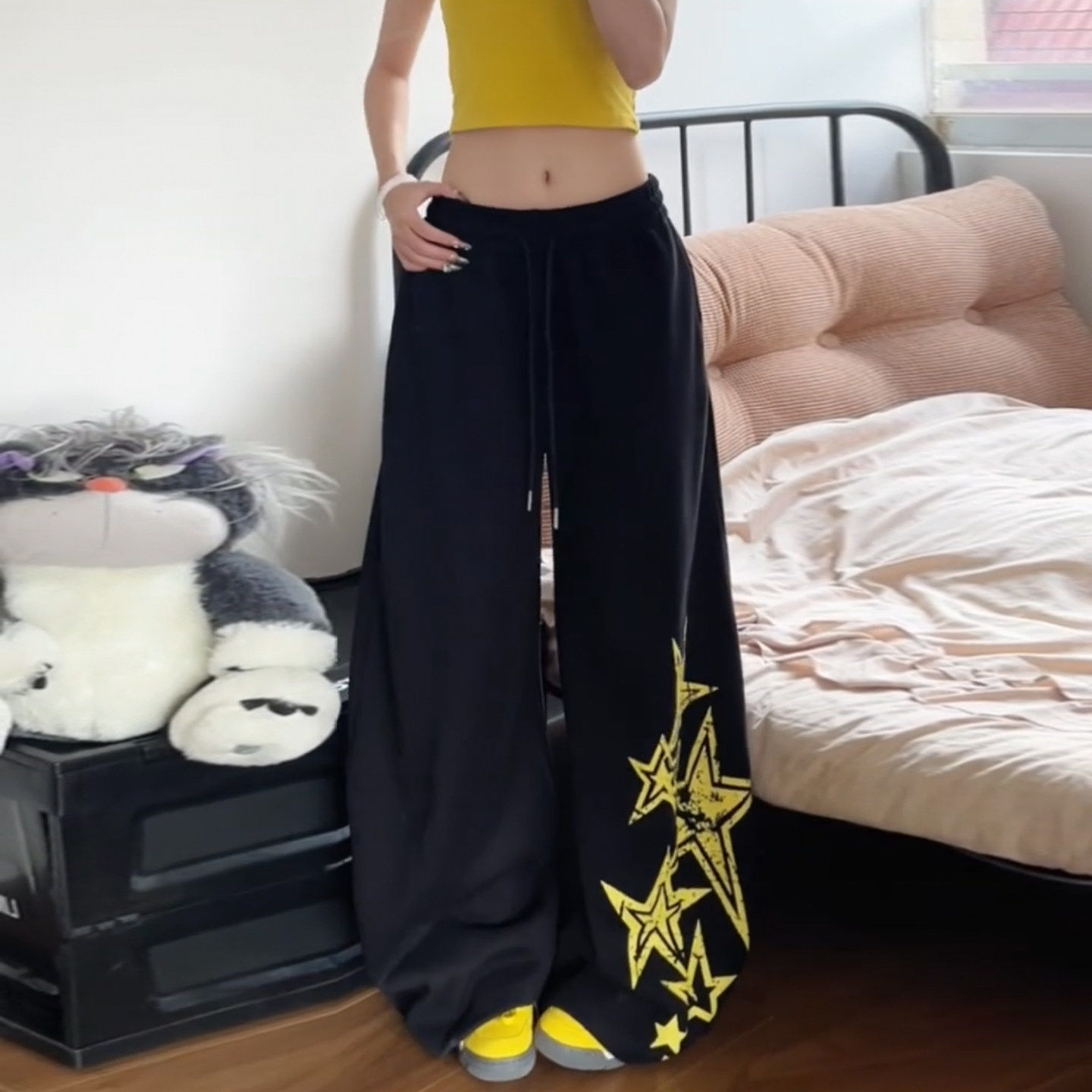 大码胖妹妹美式星星印花运动卫裤女秋冬宽松阔腿裤抽绳休闲裤长裤,女装/女士精品,大码裤装,淘宝优惠券,粉丝福利购,淘宝优惠卷