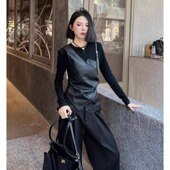 大码 假两件设计感气质上衣 胖mm时尚 显瘦拼接长袖 T恤女2025秋冬季