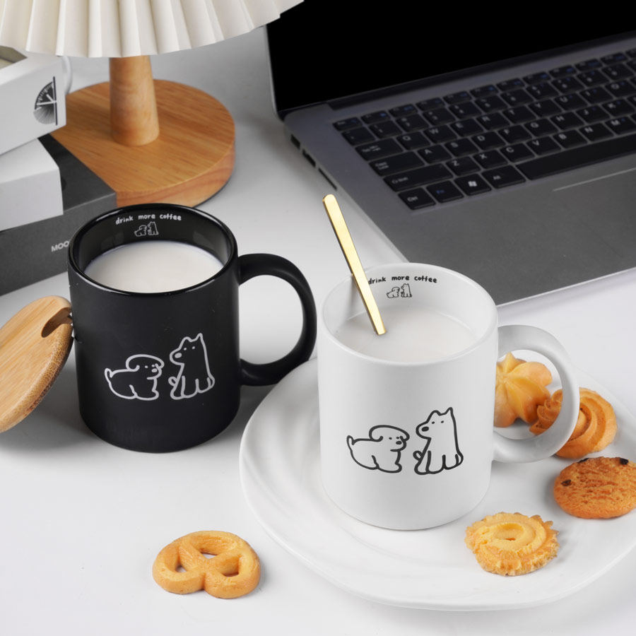 小黑杯马克杯自制磨砂小狗ins风