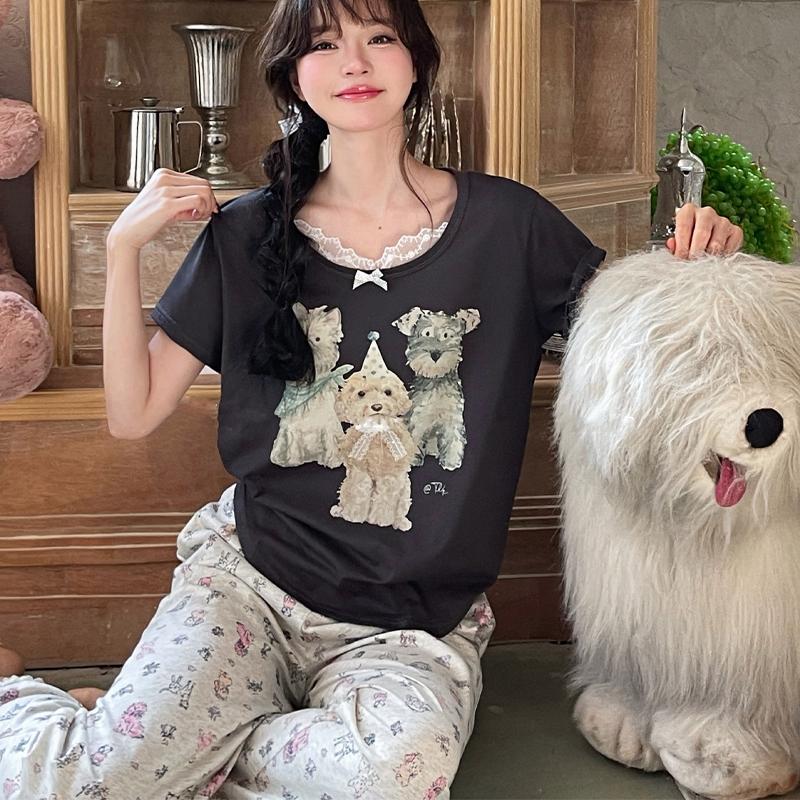 小熊家春夏季睡衣女纯棉短袖薄款