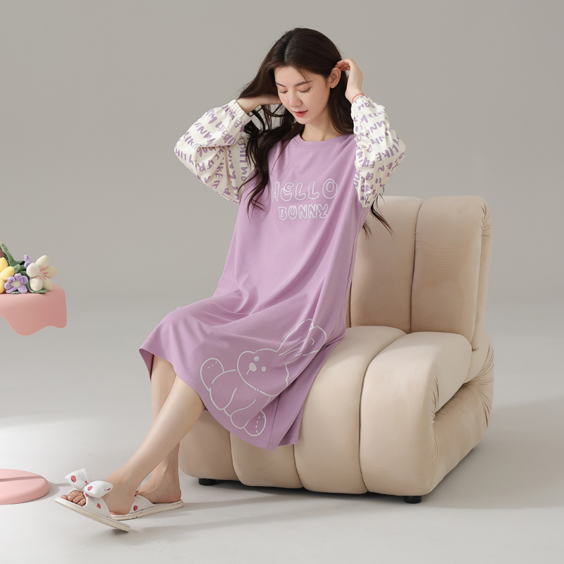 2025新款纯棉睡裙女孕妇睡衣长袖春秋款大码宽松甜美可外穿家居服